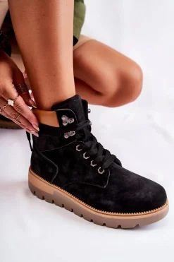 Skórzane Botki Na Platformie Czarne Ressa