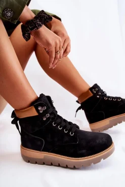 Skórzane Botki Na Platformie Czarne Ressa