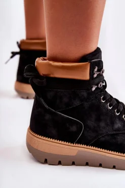 Skórzane Botki Na Platformie Czarne Ressa