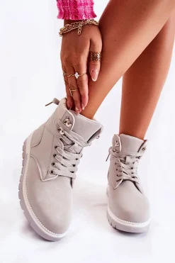 Skórzane Botki Na Platformie Szare Ressa