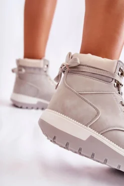 Skórzane Botki Na Platformie Szare Ressa