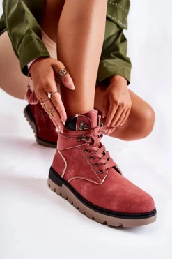 Skórzane Botki Na Platformie Czerwone Ressa