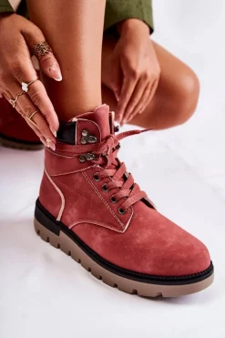 Skórzane Botki Na Platformie Czerwone Ressa