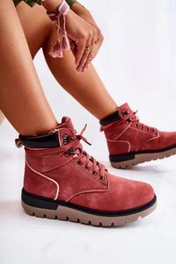 Skórzane Botki Na Platformie Czerwone Ressa