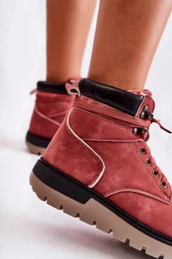 Skórzane Botki Na Platformie Czerwone Ressa