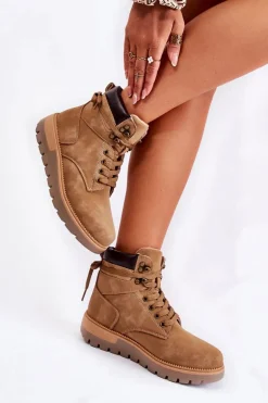 Skórzane Botki Na Platformie Brązowe Ressa