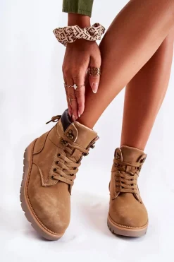 Skórzane Botki Na Platformie Brązowe Ressa