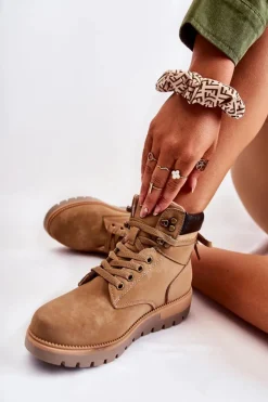 Skórzane Botki Na Platformie Brązowe Ressa