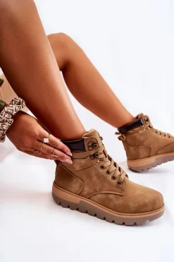 Skórzane Botki Na Platformie Brązowe Ressa