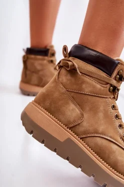 Skórzane Botki Na Platformie Brązowe Ressa