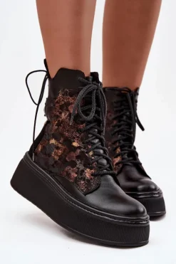 Skórzane Botki Na Platformie Maciejka 07086-01 Czarne