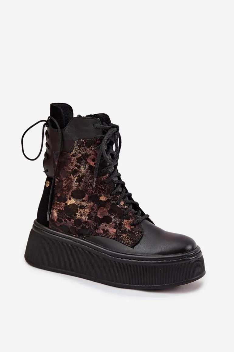 Skórzane Botki Na Platformie Maciejka 07086-01 Czarne