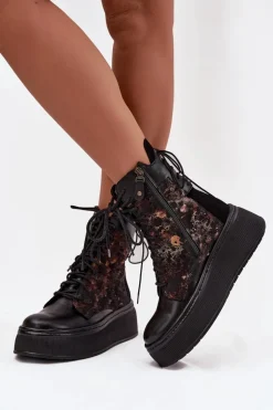 Skórzane Botki Na Platformie Maciejka 07086-01 Czarne