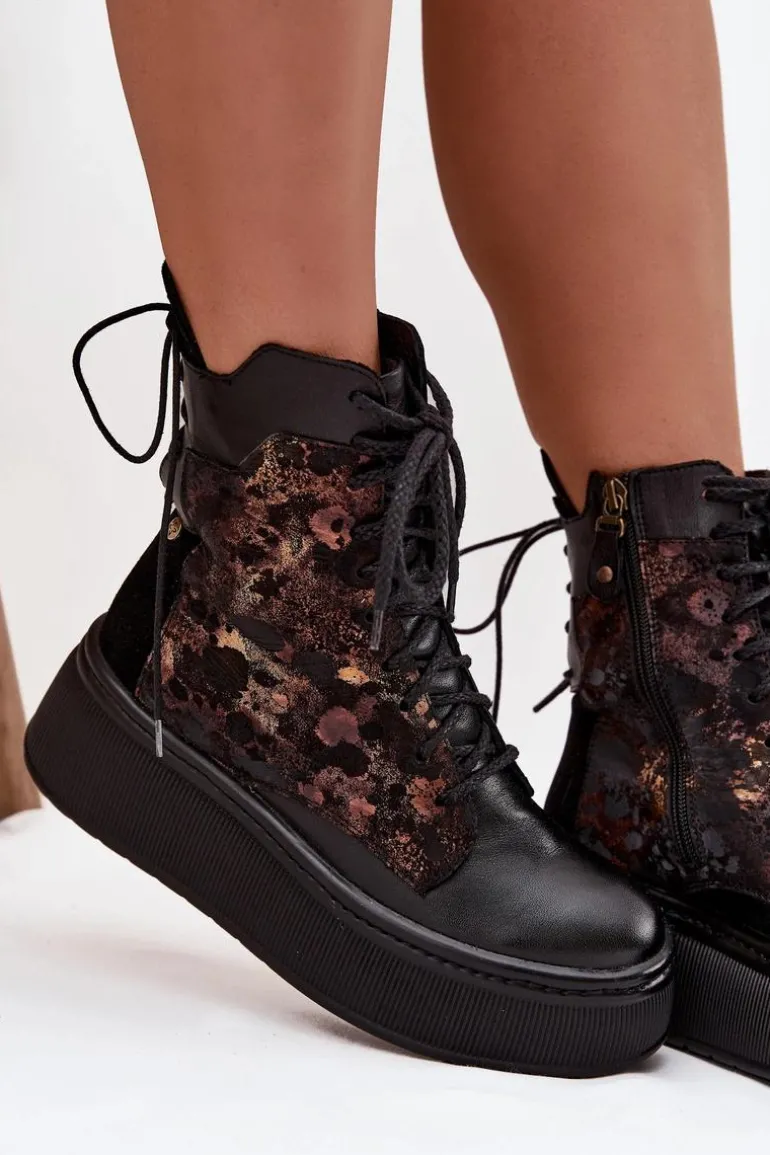 Skórzane Botki Na Platformie Maciejka 07086-01 Czarne