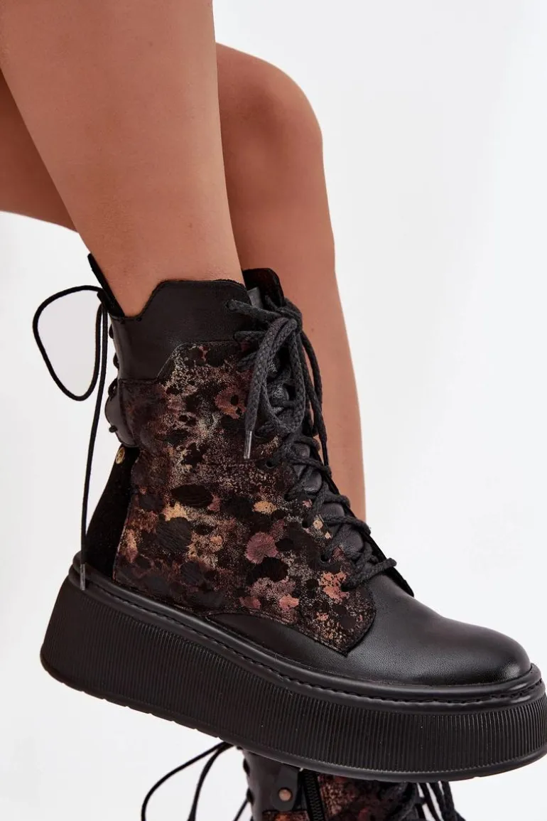 Skórzane Botki Na Platformie Maciejka 07086-01 Czarne