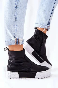 Skórzane Botki Na Platformie Czarne Maciejka 05216-01