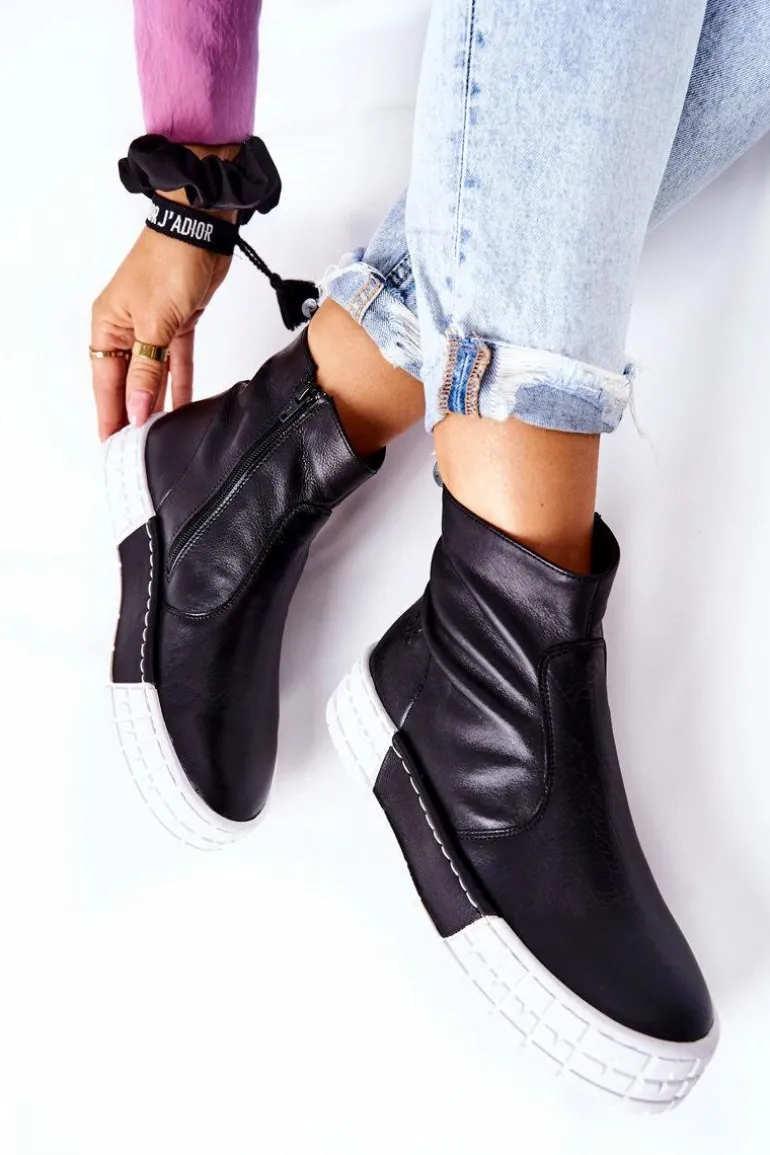 Skórzane Botki Na Platformie Czarne Maciejka 05216-01