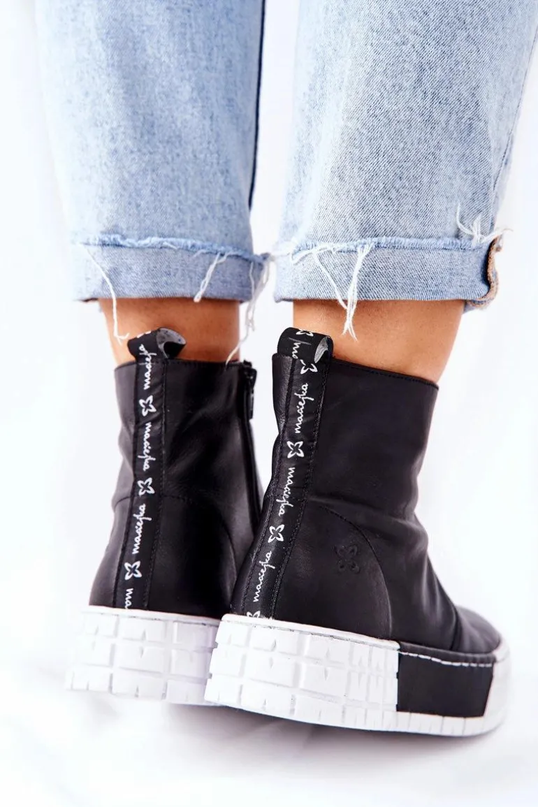 Skórzane Botki Na Platformie Czarne Maciejka 05216-01