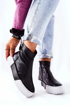 Skórzane Botki Na Platformie Czarne Maciejka 05216-01