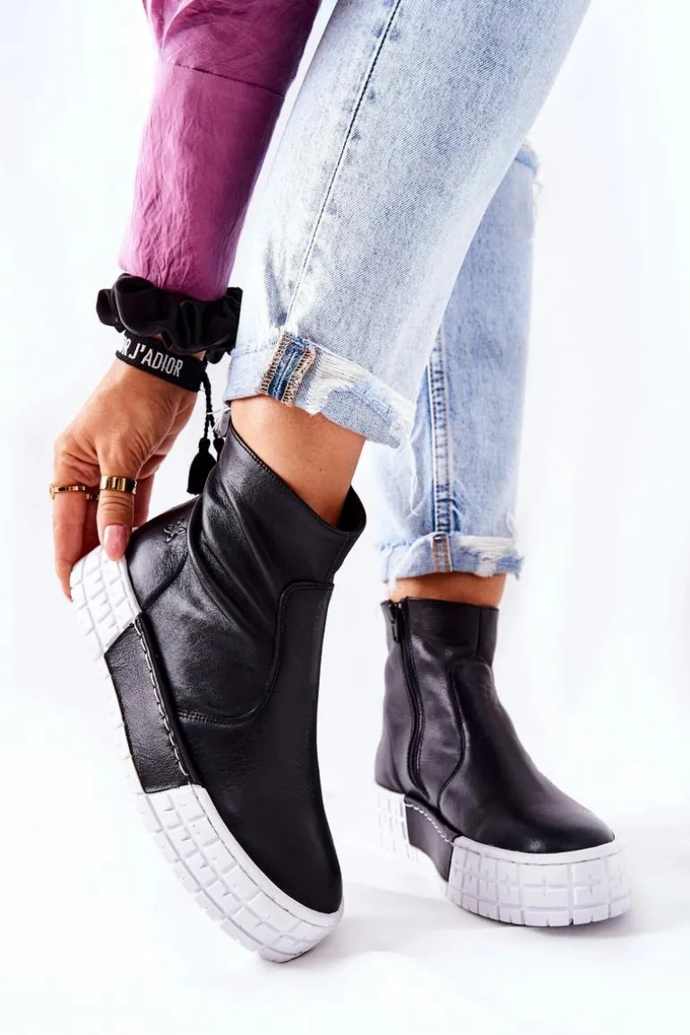 Skórzane Botki Na Platformie Czarne Maciejka 05216-01