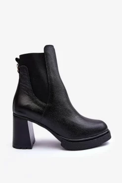 Skórzane Botki Na Słupku Czarne Lemar Liresa