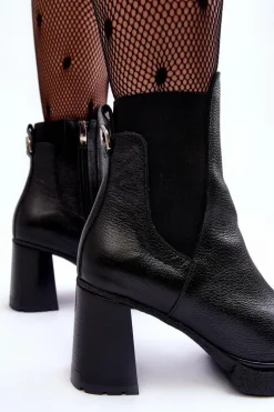 Skórzane Botki Na Słupku Czarne Lemar Liresa