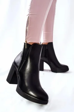 Skórzane Botki Na Słupku Czarne Linari