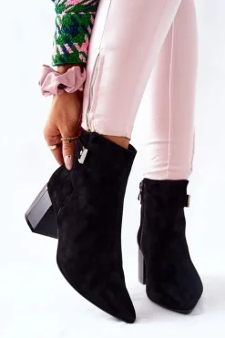 Skórzane Botki Na Słupku Laura Messi Czarne 2354