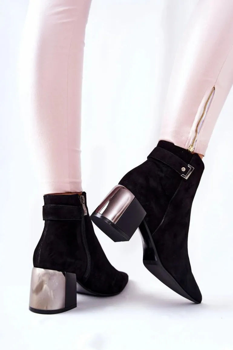 Skórzane Botki Na Słupku Laura Messi Czarne 2354