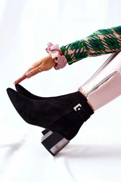 Skórzane Botki Na Słupku Laura Messi Czarne 2354