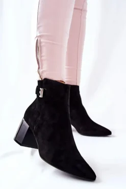 Skórzane Botki Na Słupku Laura Messi Czarne 2354