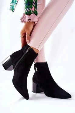 Skórzane Botki Na Słupku Laura Messi Czarne 2354