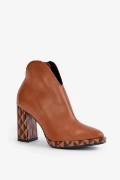 Skórzane Botki Na Słupku Laura Messi 2836 Brązowe