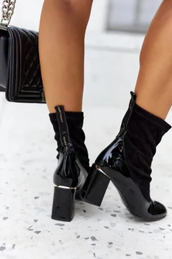 Skórzane Botki Na Słupku Laura Messi Czarne 2262