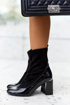 Skórzane Botki Na Słupku Laura Messi Czarne 2262