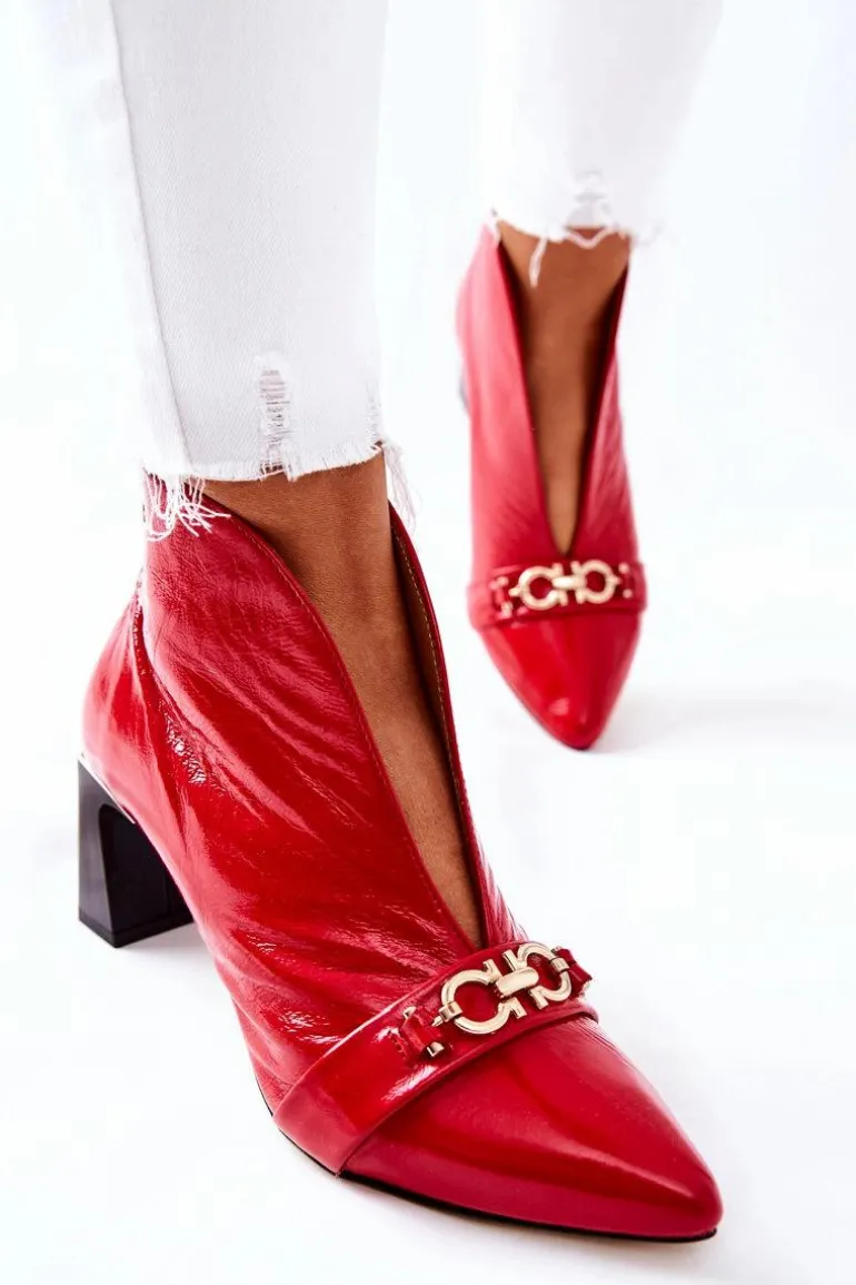 Skórzane Botki Na Słupku Maciejka Czerwone 05262-08