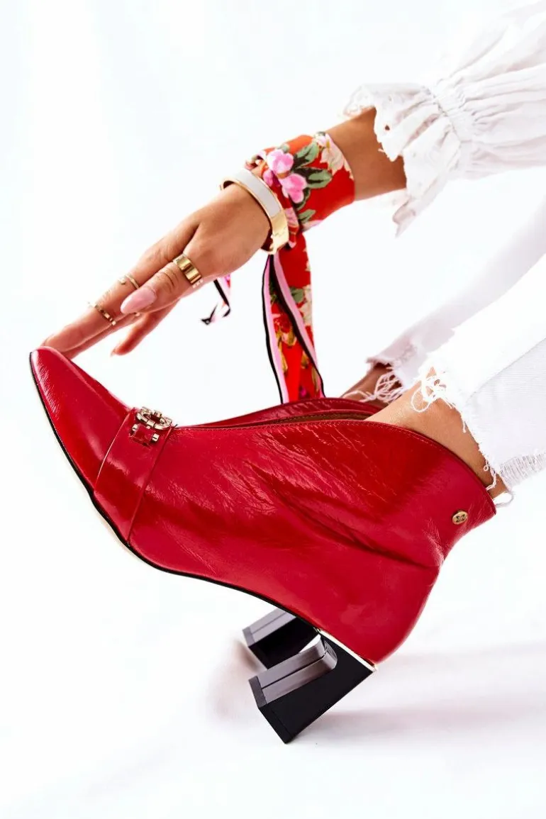 Skórzane Botki Na Słupku Maciejka Czerwone 05262-08