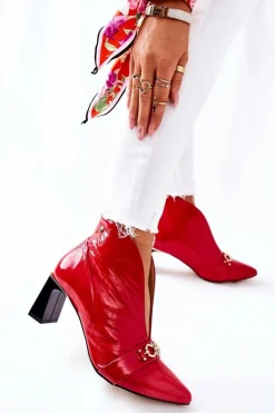 Skórzane Botki Na Słupku Maciejka Czerwone 05262-08