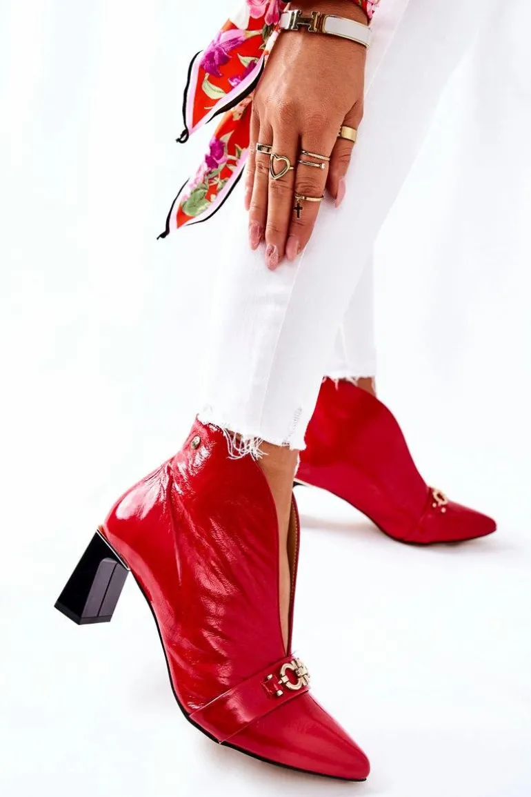 Skórzane Botki Na Słupku Maciejka Czerwone 05262-08