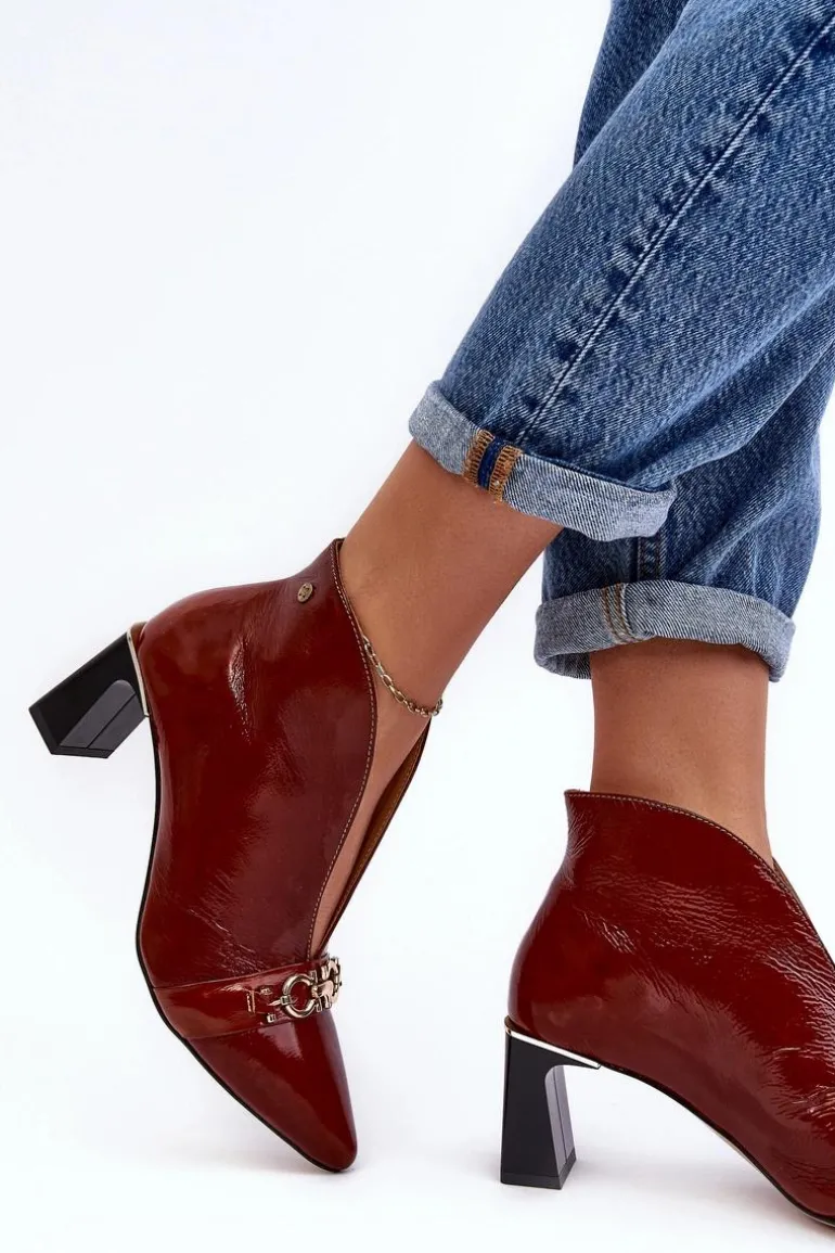 Skórzane Botki Na Słupku Maciejka 05262-02 Brązowe