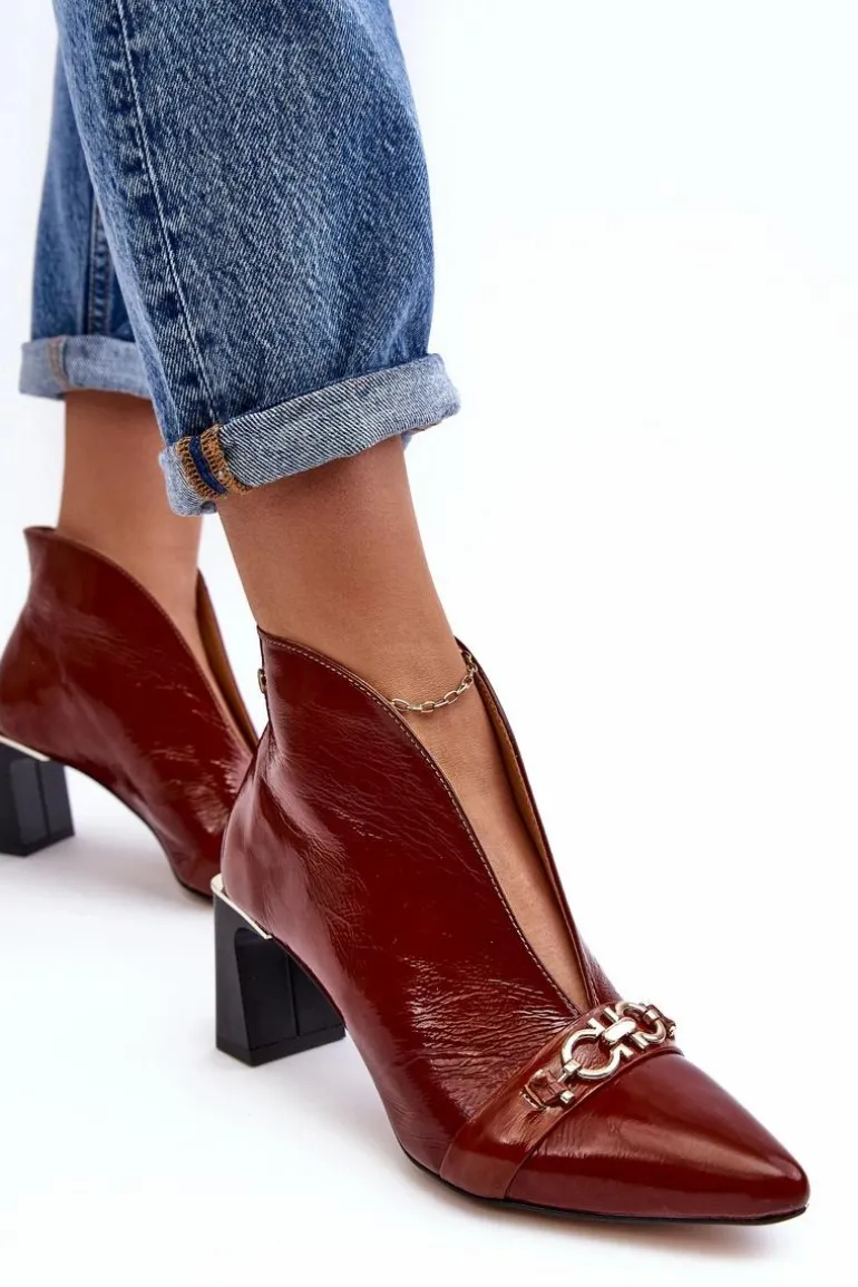 Skórzane Botki Na Słupku Maciejka 05262-02 Brązowe