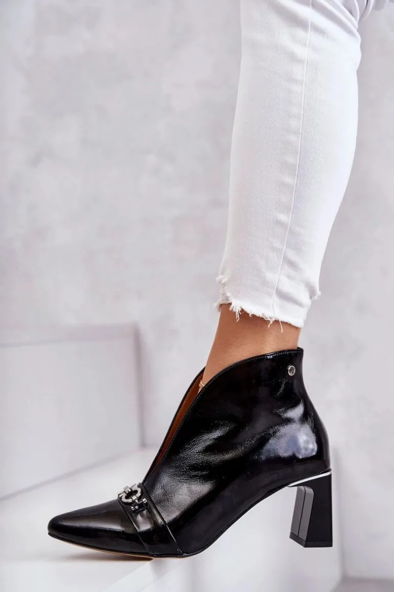 Skórzane Botki Na Słupku Maciejka Czarne 05262-01