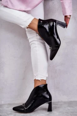 Skórzane Botki Na Słupku Maciejka Czarne 05262-01