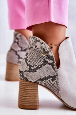 Skórzane Botki Na Słupku Maciejka 05507-37 Jasnobeżowe