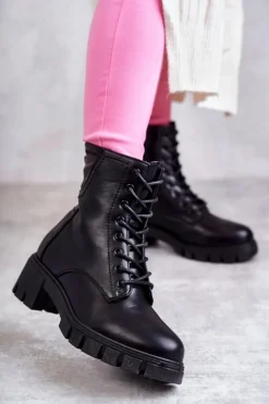 Skórzane Botki Na Suwak Czarne Tonje