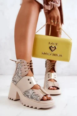 Skórzane Botki Na Suwak Maciejka 05321-04 Beżowe