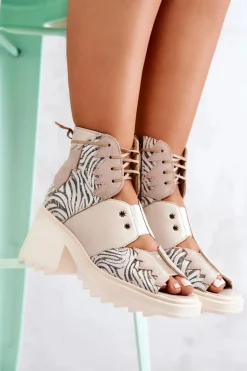 Skórzane Botki Na Suwak Maciejka 05321-04 Beżowe