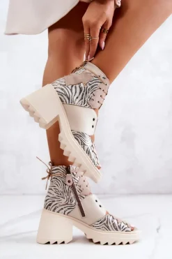 Skórzane Botki Na Suwak Maciejka 05321-04 Beżowe