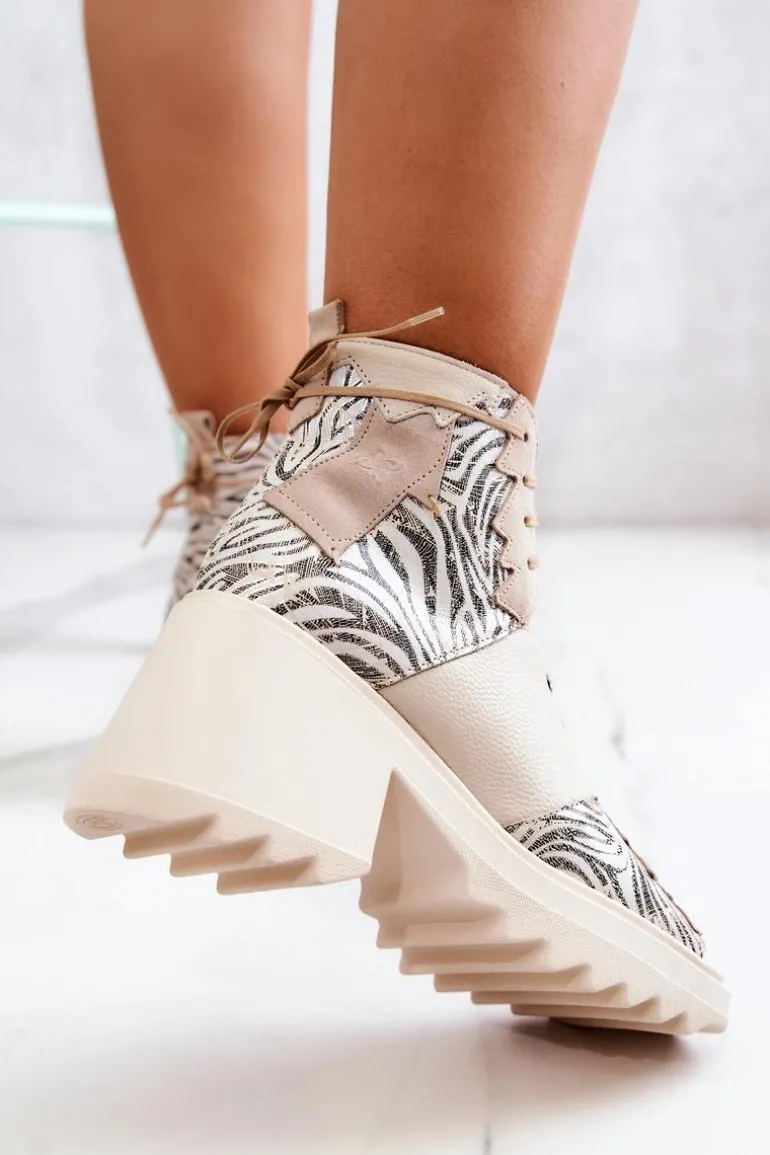 Skórzane Botki Na Suwak Maciejka 05321-04 Beżowe