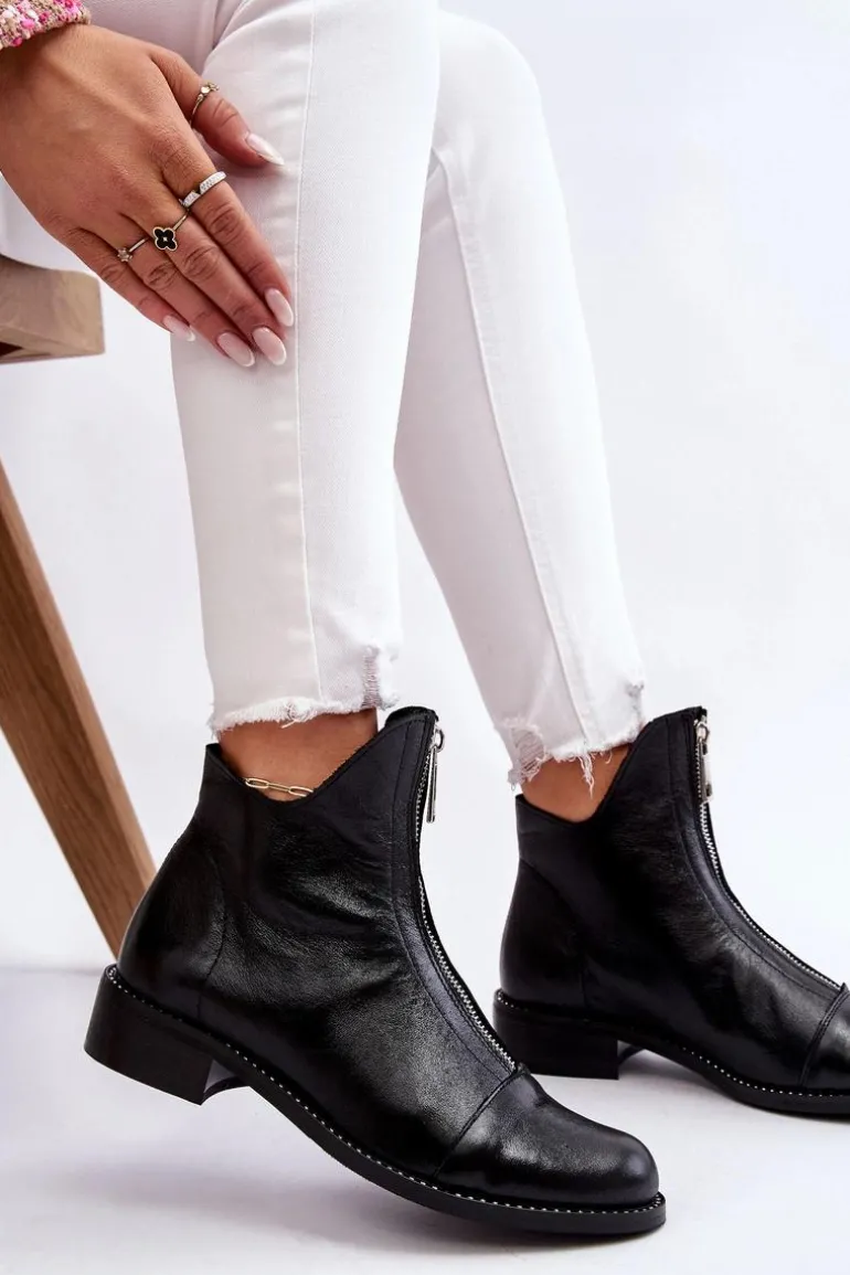 Skórzane Botki Na Suwak Nicole 2785/037 Czarne